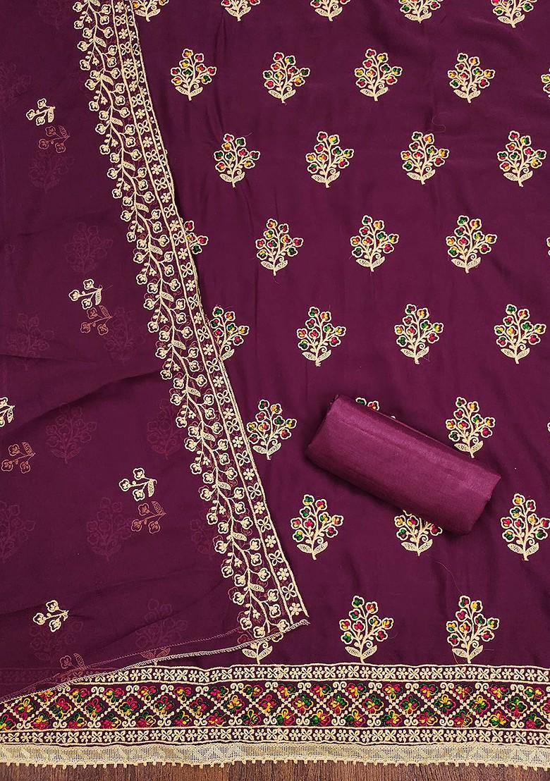 Purple Ethnic Motifs Embroidered Silk Georgette Kurta Set