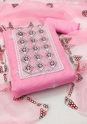 Pink Ethnic Motifs Embroidered Organza Kurta Set