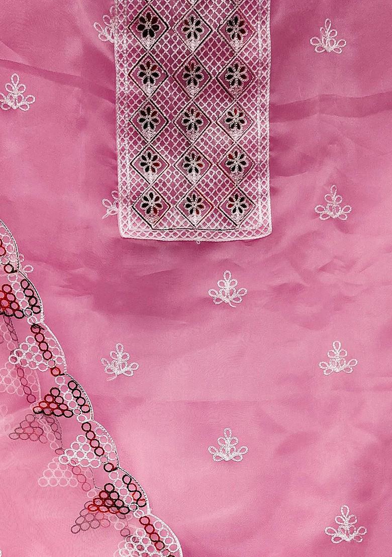 Pink Ethnic Motifs Embroidered Organza Kurta Set