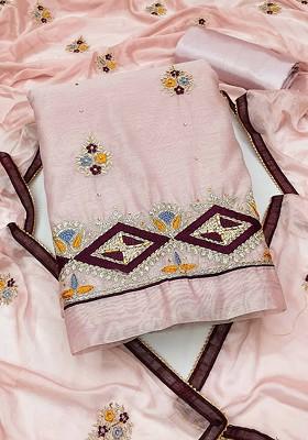 Pink Ethnic Motifs Embroidered Poly Blend Kurta Set