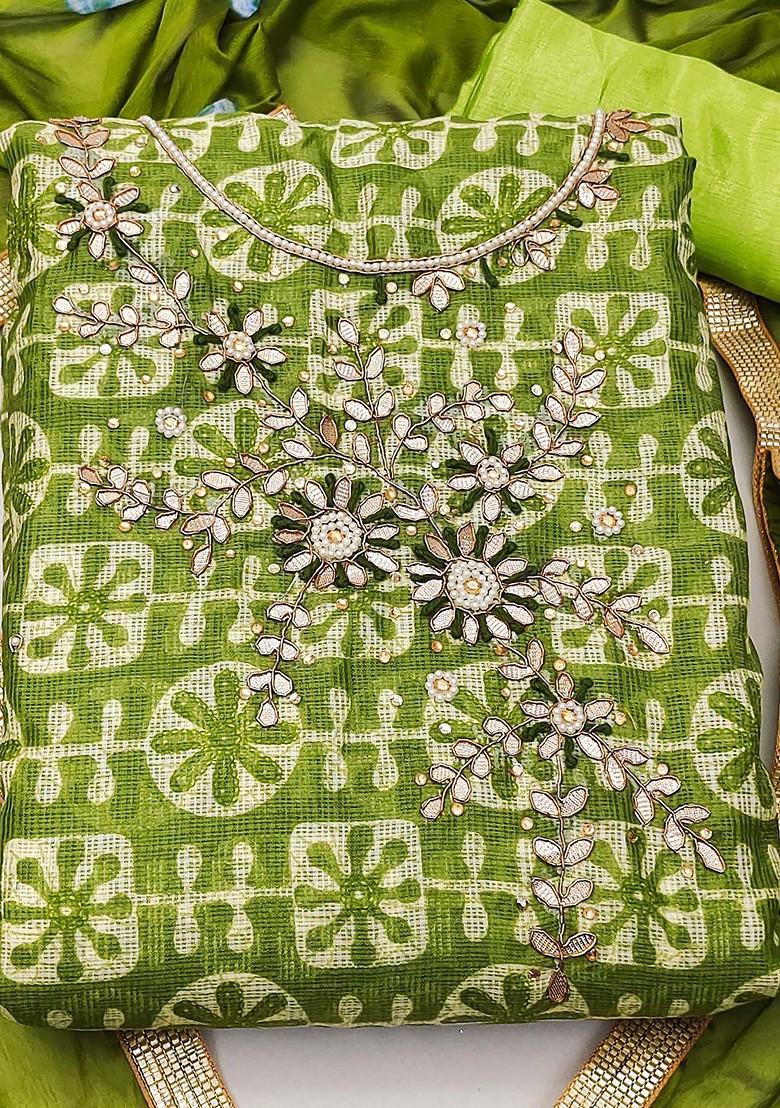 Green Floral Print Pure Cotton Kurta Set