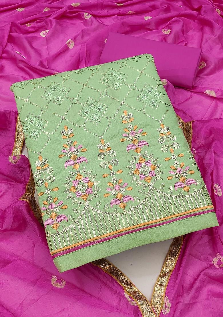 Sea Green Sequin Embroidered Pure Cotton Kurta Set