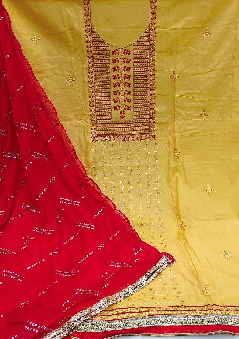 Yellow Embroidered Poly Blend Kurta Set