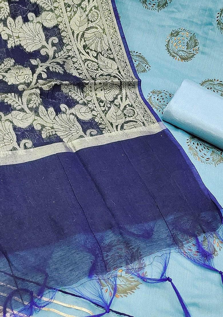 Sea Green Floral Embroidered Poly Blend Kurta Set