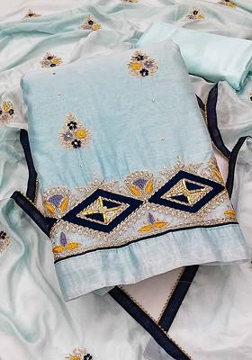 Sea Green Ethnic Motifs Embroidered Poly Blend Kurta Set