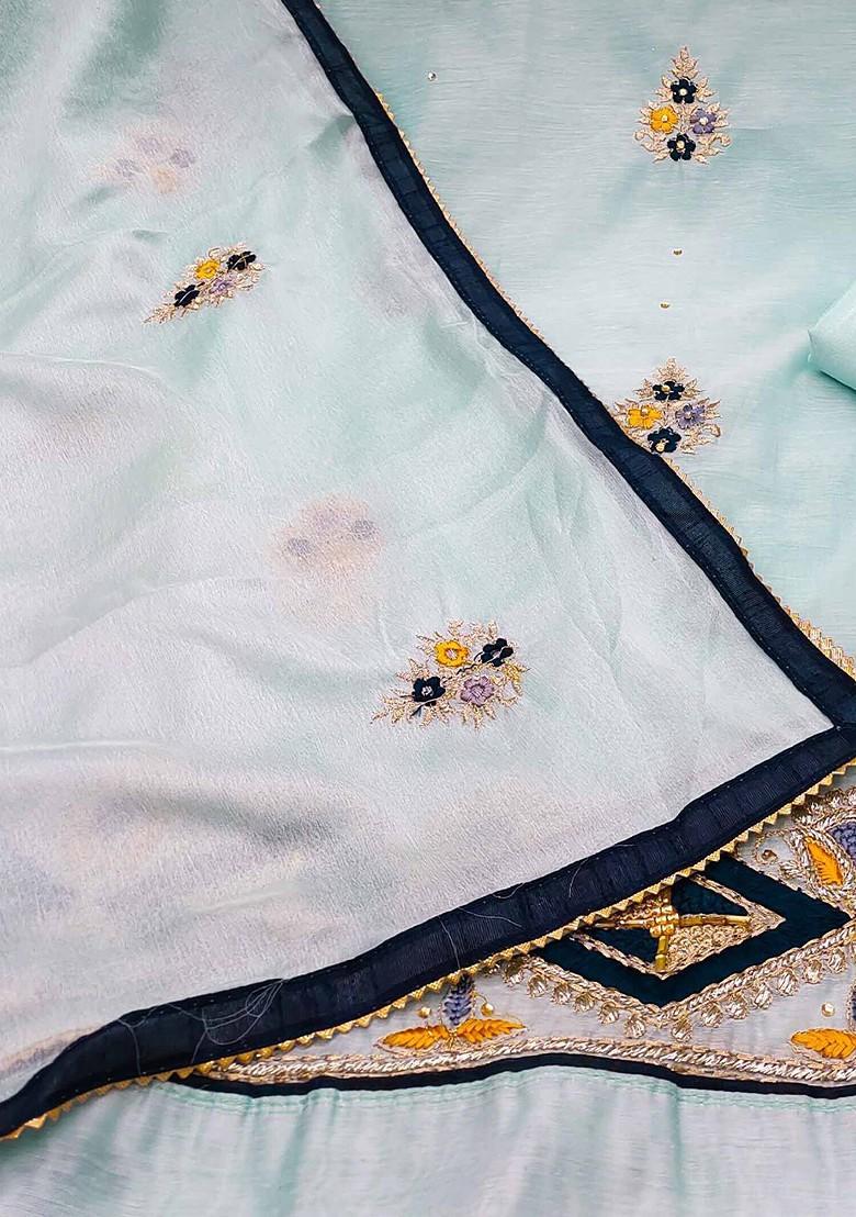 Sea Green Ethnic Motifs Embroidered Poly Blend Kurta Set