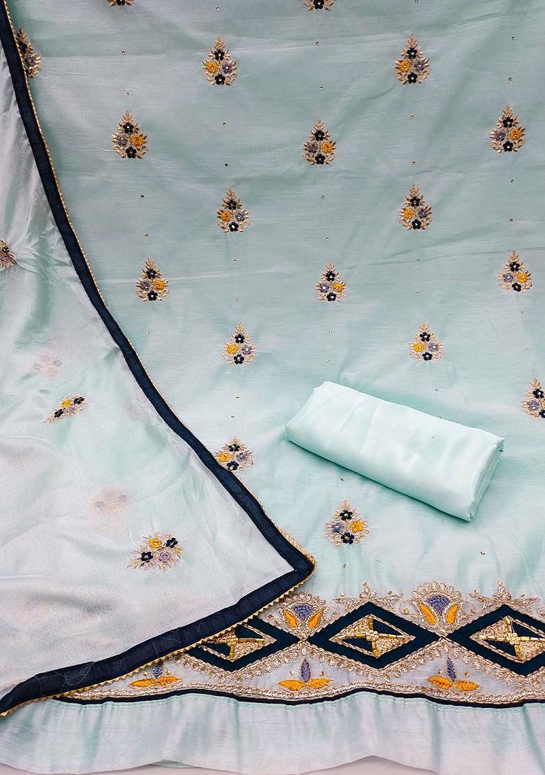 Sea Green Ethnic Motifs Embroidered Poly Blend Kurta Set