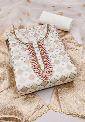 Off White Ethnic Motifs Printed Poly Blend Kurta Set