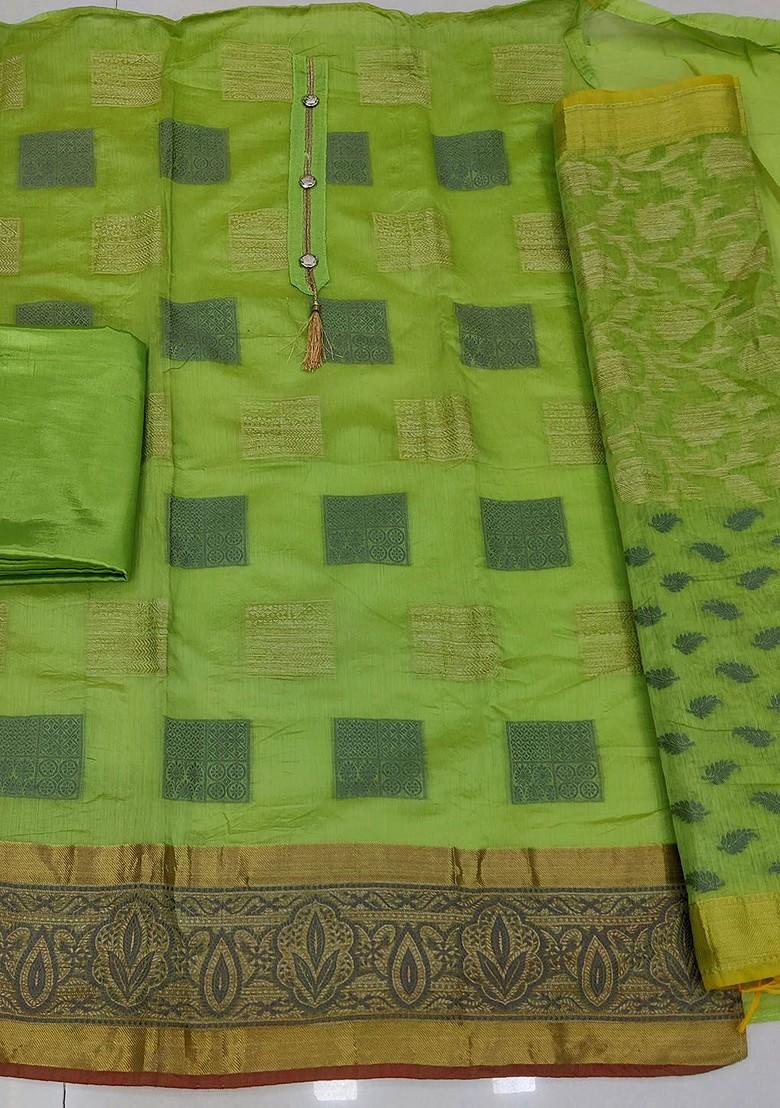 Green Geometric Print Poly Blend Kurta Set
