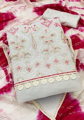 Grey Ethnic Motifs Embroidered Silk Georgette Kurta Set