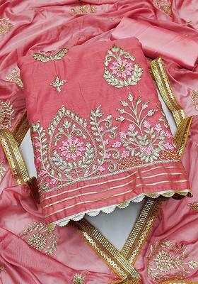 Pink Ethnic Motifs Embroidered Poly Blend Kurta Set
