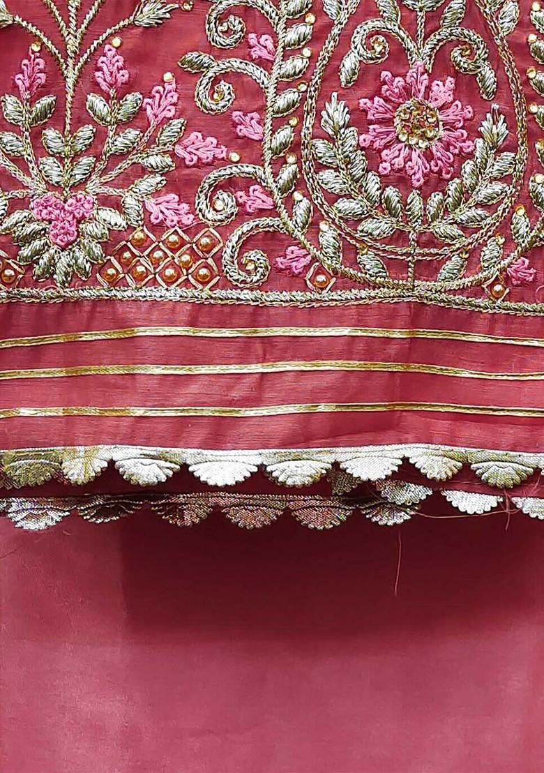 Pink Ethnic Motifs Embroidered Poly Blend Kurta Set