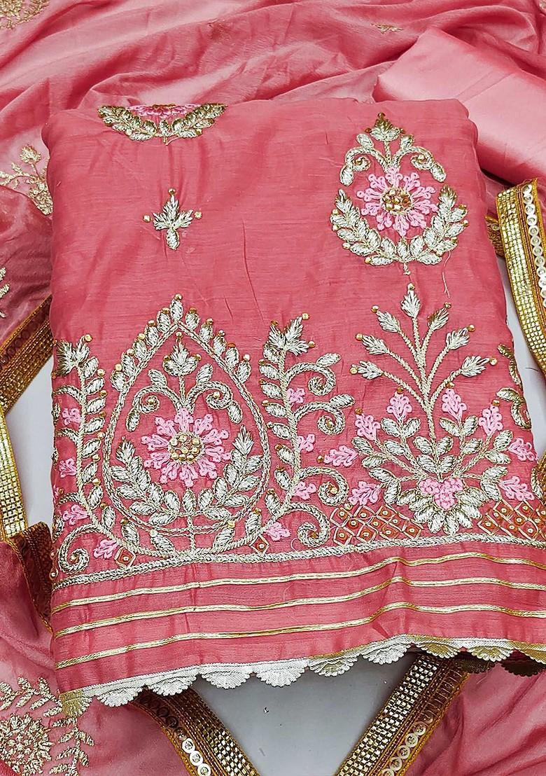 Pink Ethnic Motifs Embroidered Poly Blend Kurta Set