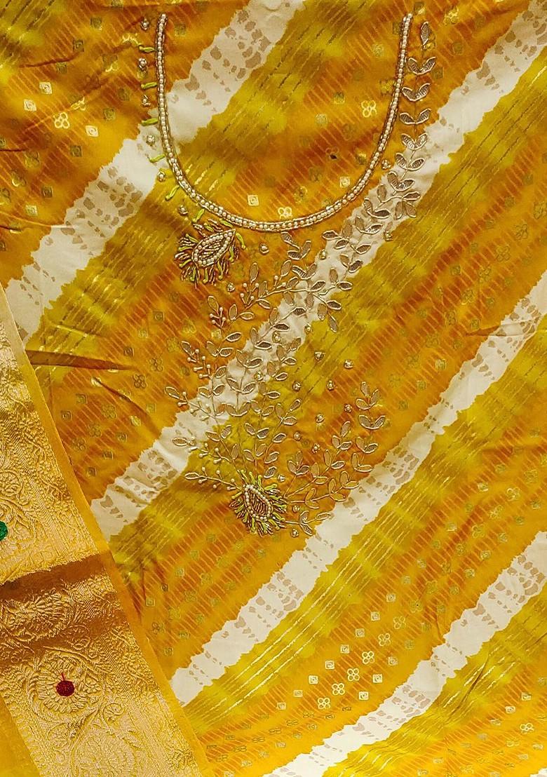Yellow Floral Embroidered Poly Blend Kurta Set