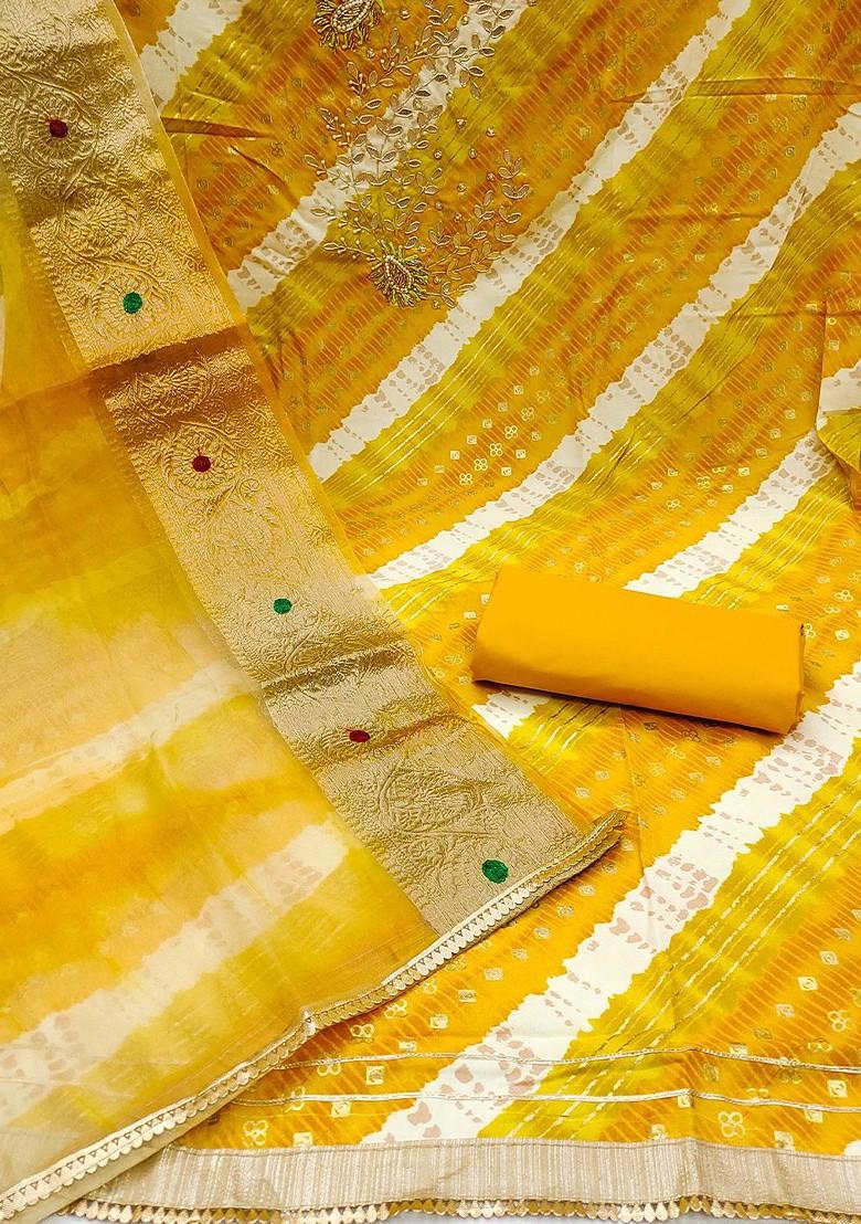 Yellow Floral Embroidered Poly Blend Kurta Set