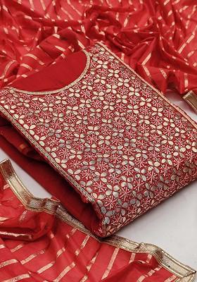 Red Ethnic Motifs Embroidered Poly Blend Kurta Set