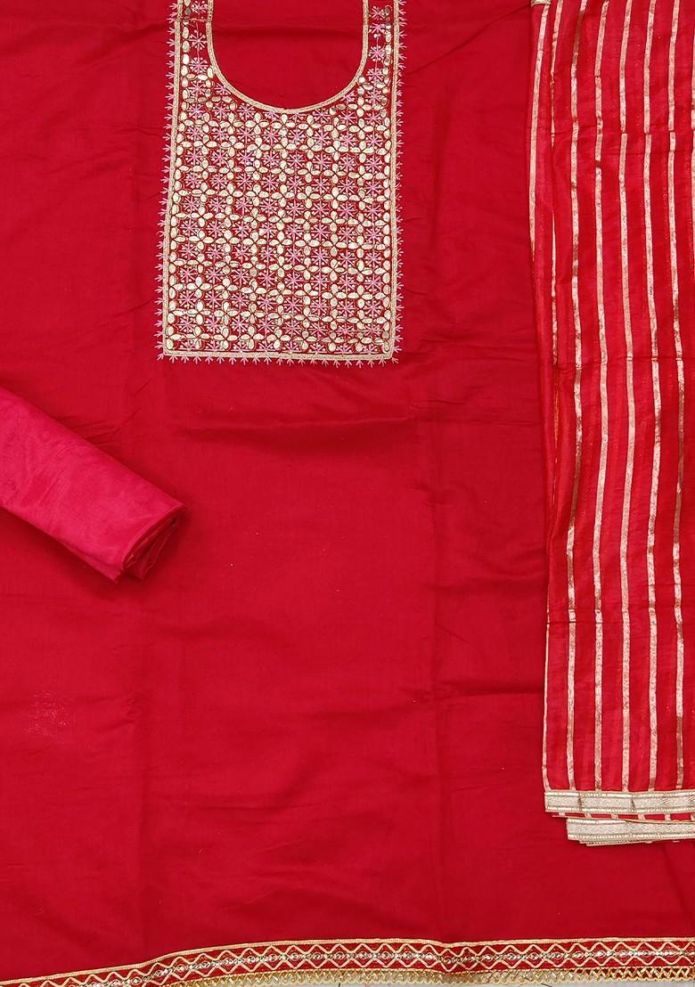 Red Ethnic Motifs Embroidered Poly Blend Kurta Set