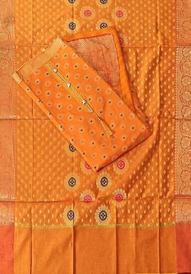 Yellow Ethnic Motifs Woven Poly Blend Kurta Set