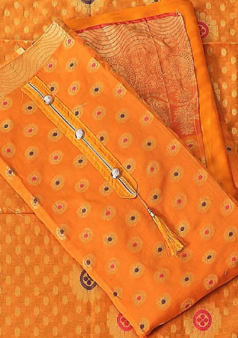 Yellow Ethnic Motifs Woven Poly Blend Kurta Set