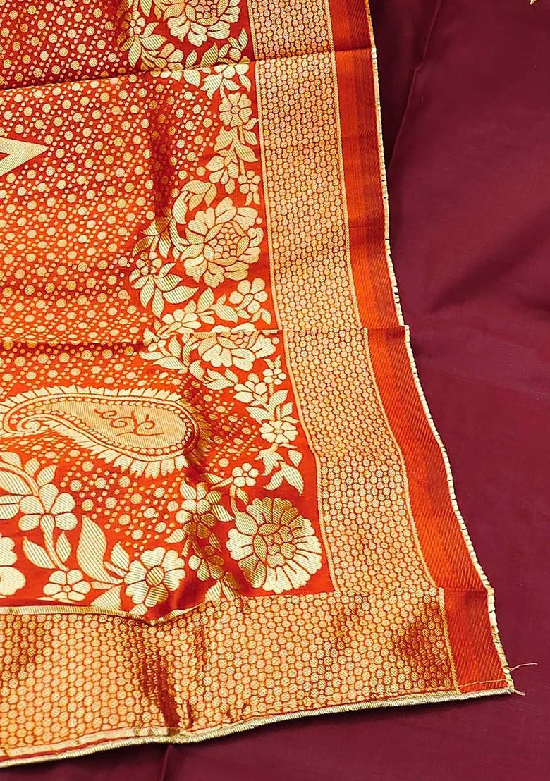 Maroon Floral Embroidered Poly Blend Kurta Set