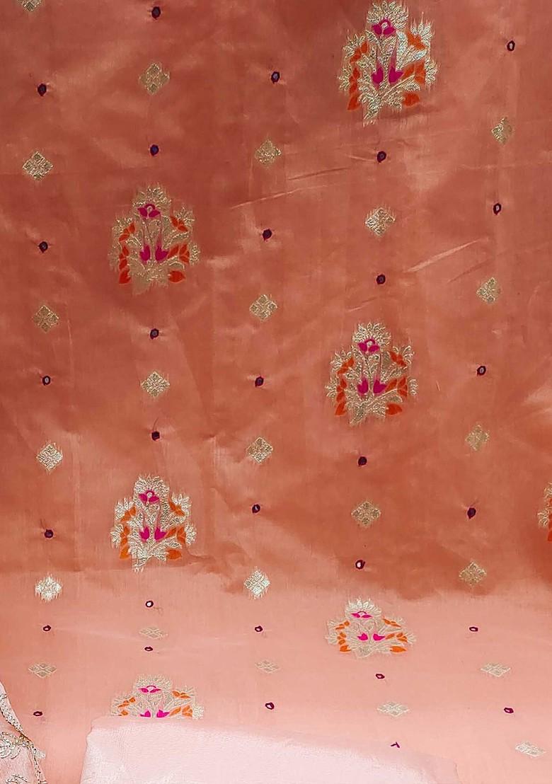Peach Ethnic Motifs Woven Poly Blend Kurta Set