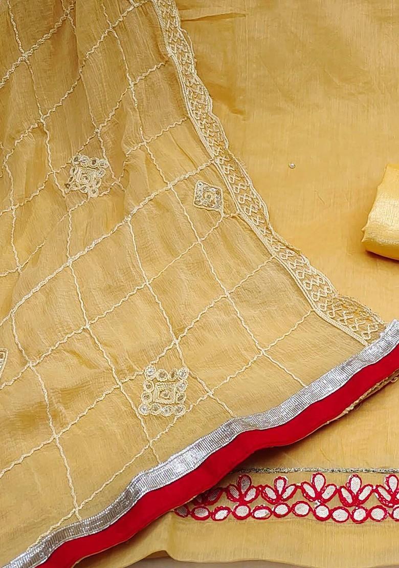 Yellow Floral Embroidered Poly Blend Kurta Set