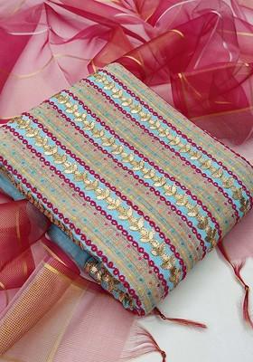 Blue Thread Embroidered Pure Cotton Kurta Set