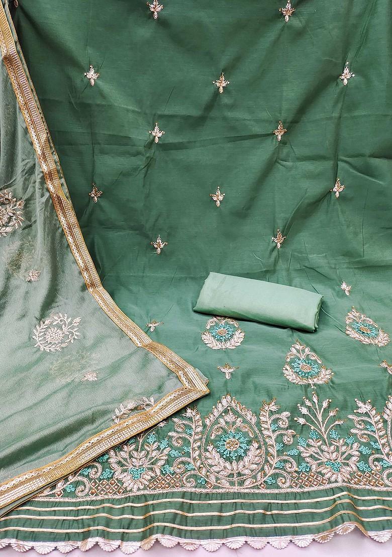 Green Ethnic Motifs Embroidered Poly Blend Kurta Set