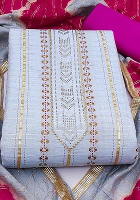 Blue Ethnic Motifs Woven Poly Blend Kurta Set