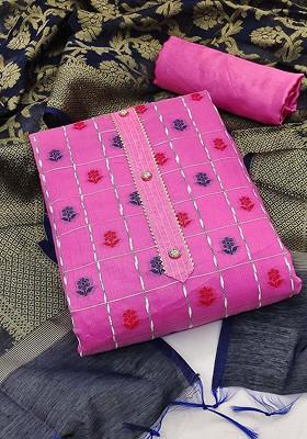 Pink Floral Embroidered Poly Blend Kurta Set