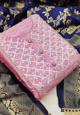 Pink Embellished Pure Cotton Kurta Set