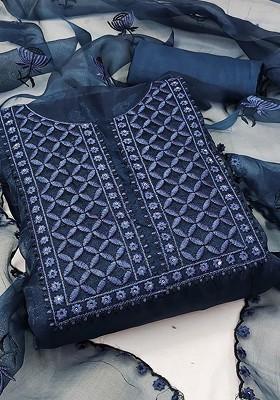 Blue Sequin Embroidered Organza Kurta Set