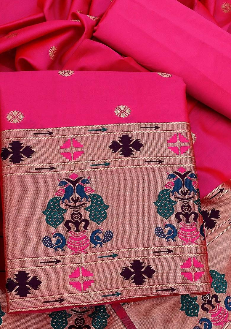 Pink Ethnic Motifs Woven Poly Blend Kurta Set