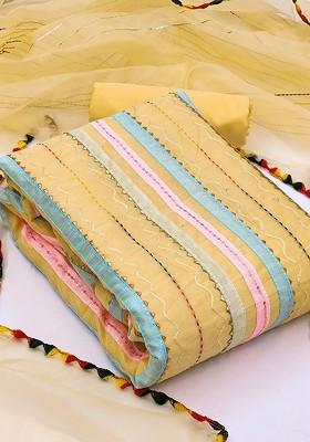 Yellow Embroidered Poly Blend Kurta Set