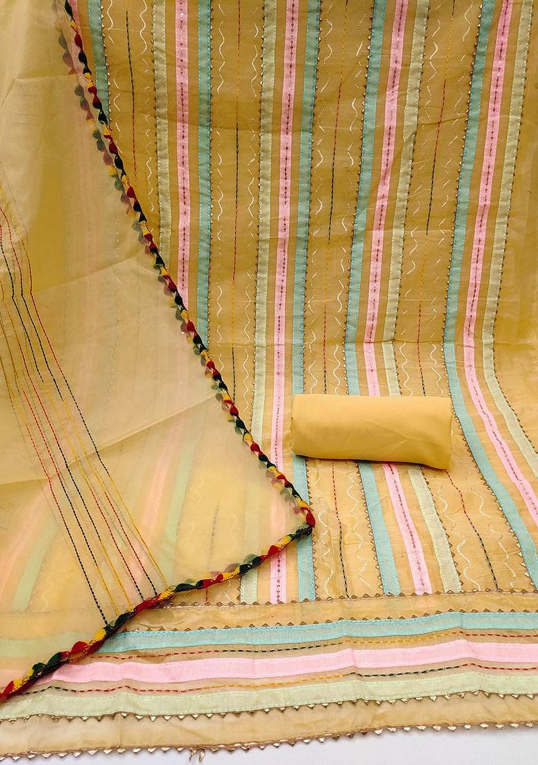 Yellow Embroidered Poly Blend Kurta Set