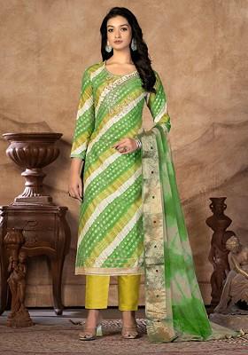 Green Ethnic Motifs Embroidered Poly Blend Kurta Set