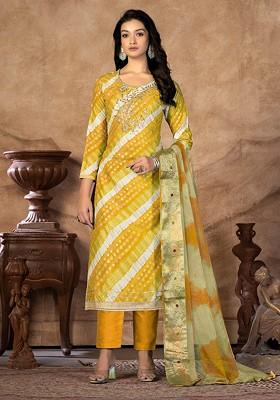 Yellow Striped Print Pure Cotton Kurta Set