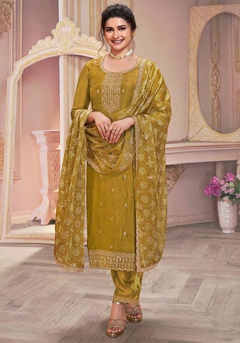 Yellow Embroidered Georgette Kurta Set