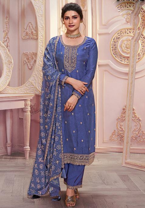 Aqua Blue Embroidered Georgette Kurta Set