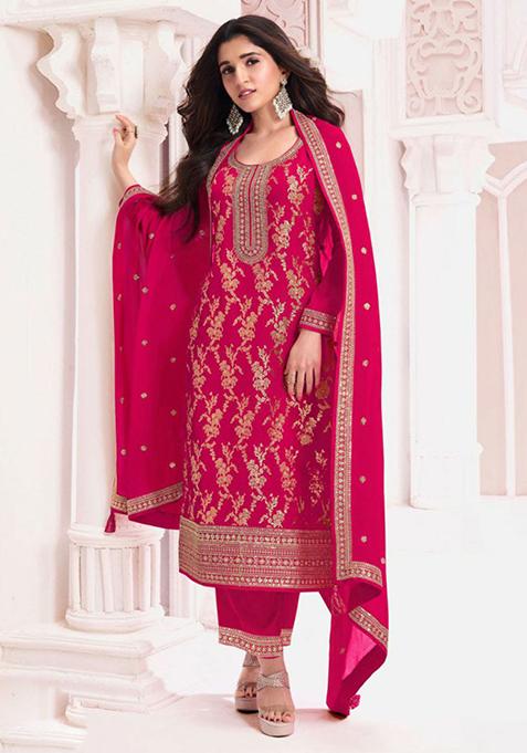 Pink Embroidered Viscose Kurta Set