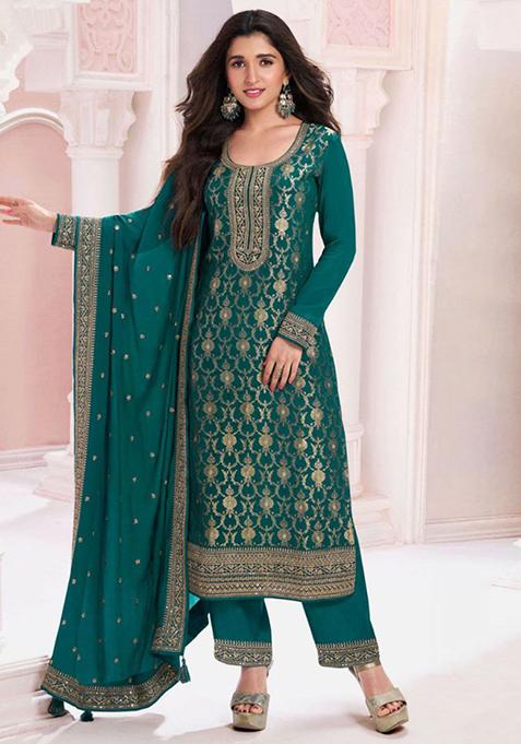 Aqua Green Embroidered Viscose Kurta Set