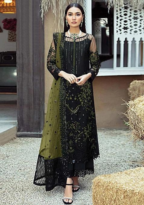 Black Embroidered Georgette Kurta Set