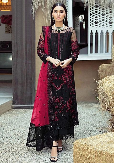 Black Embroidered Georgette Kurta Set