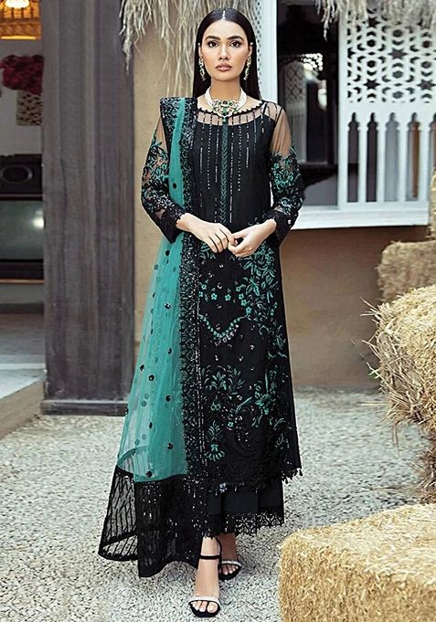 Black Embroidered Georgette Kurta Set