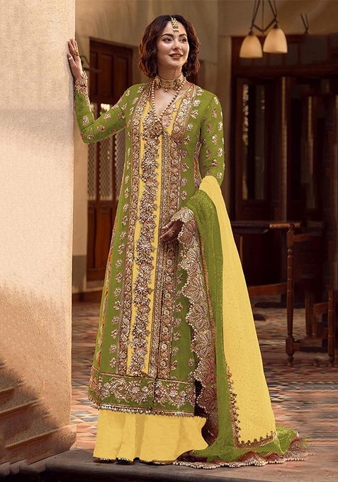 Mehendi Embroidered Organza Kurta Set