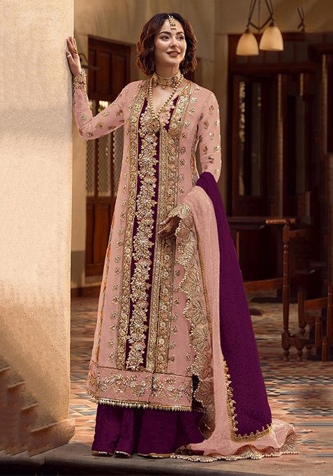 Pink Embroidered Organza Kurta Set