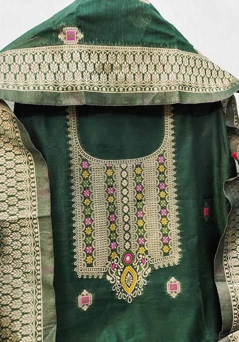 Green Woven Chanderi Banarasi Silk Kurta Set