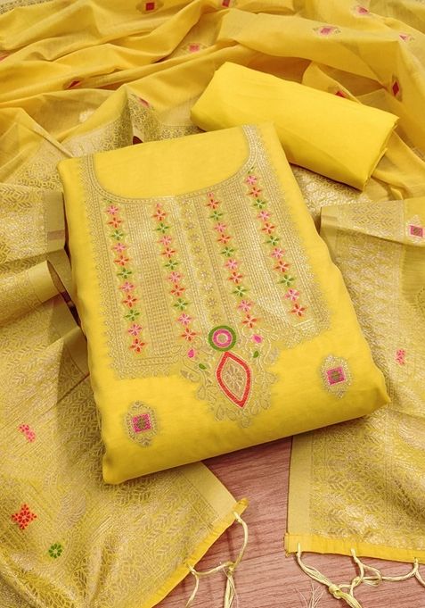 Yellow Woven Chanderi Banarasi Silk Kurta Set