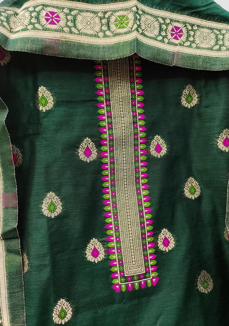 Green Woven Chanderi Banarasi Silk Kurta Set