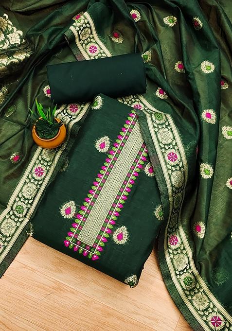 Green Woven Chanderi Banarasi Silk Kurta Set